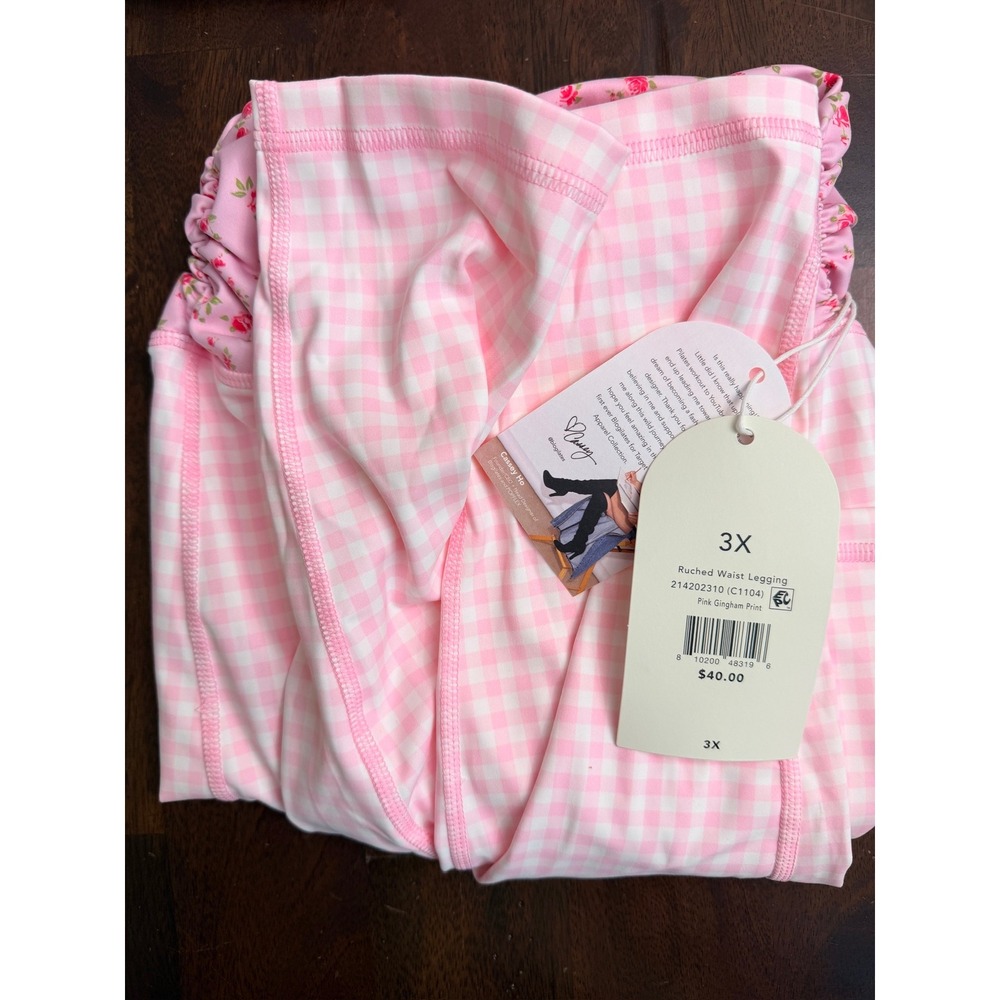 Blogilates Ruched Waist Legging Womens 3X Pink Gingham Floral High Rise NWT - Picture 7 of 8